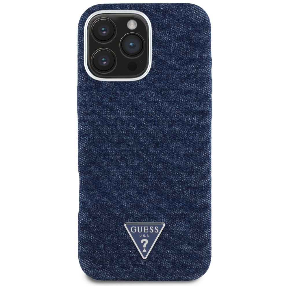 Guess Denim Triangle Logo MagSafe iPhone 16 Pro-etui - Blå