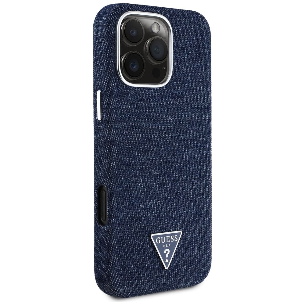 Guess Denim Triangle Logo MagSafe iPhone 16 Pro-etui - Blå