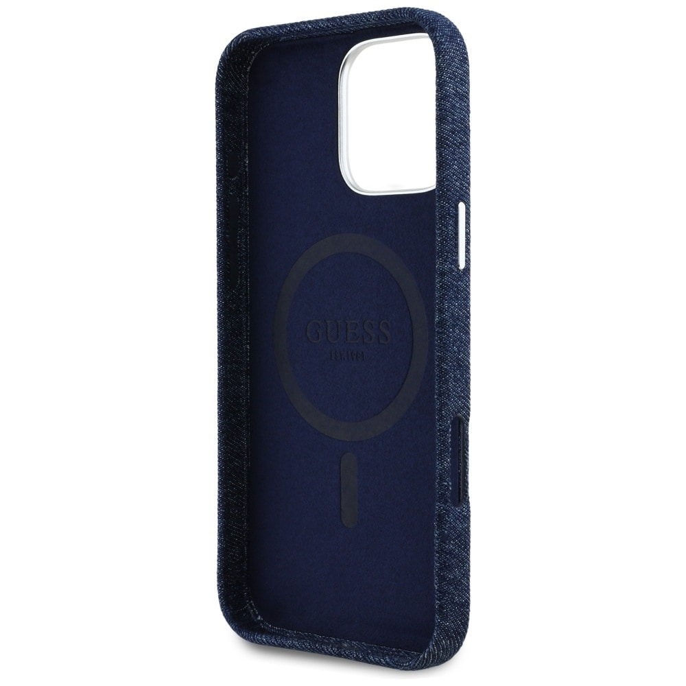 Guess Denim Triangle Logo MagSafe iPhone 16 Pro-etui - Blå