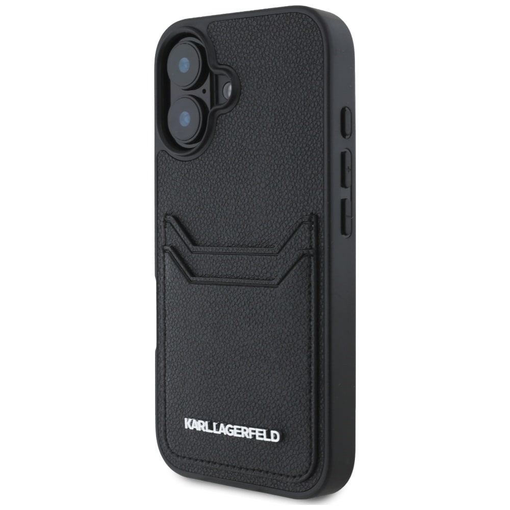 Karl Lagerfeld HC Grained PU Cardslot Metal Elong iPhone 16 Etui - Sort