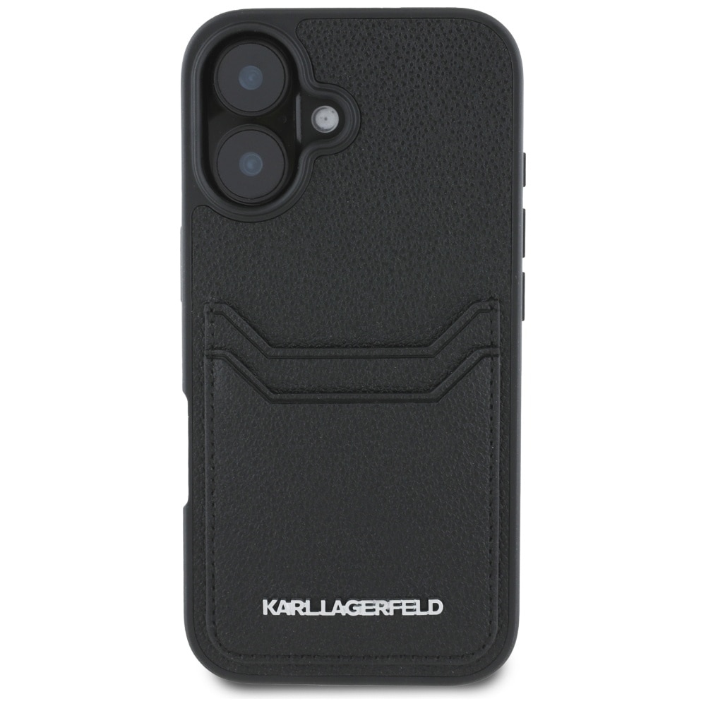 Karl Lagerfeld HC Grained PU Cardslot Metal Elong iPhone 16 Etui - Sort
