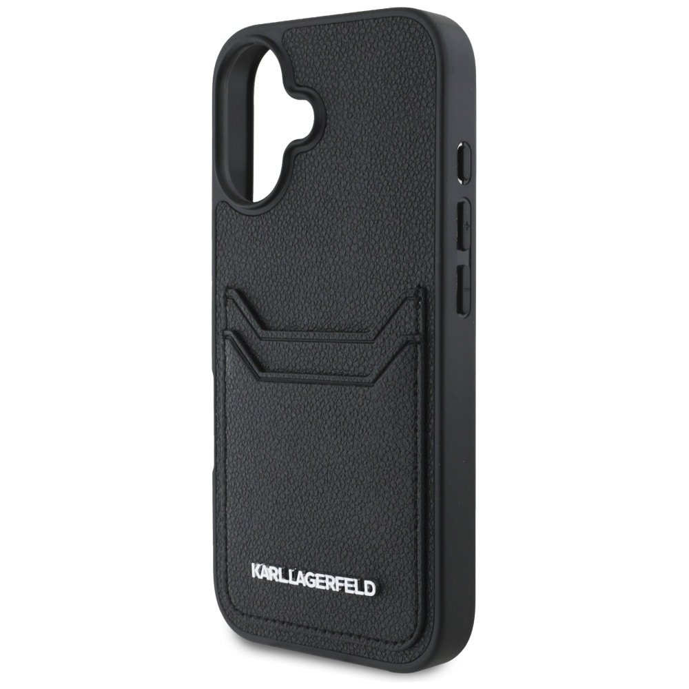 Karl Lagerfeld HC Grained PU Cardslot Metal Elong iPhone 16 Etui - Sort