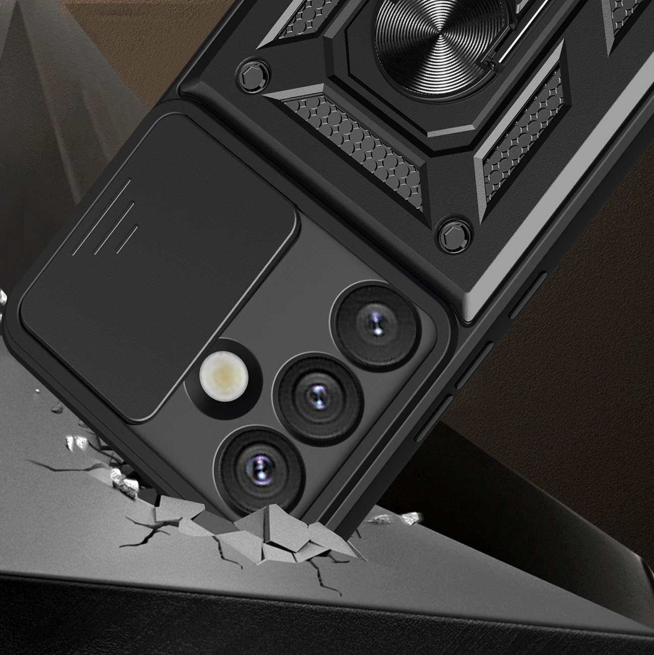 Hybrid Armor Camshield pansarväska med stativ och kameraskydd för Vivo V50 5G - Svart