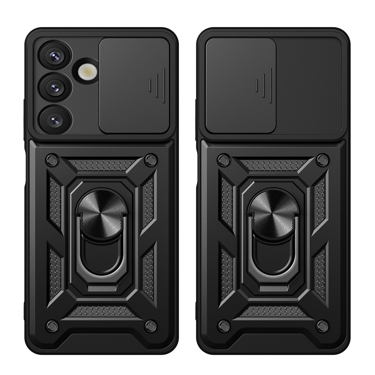 Hybrid Armor Camshield-etui med stativ og kameradæksel til Oppo F29 Pro 5G - Sort