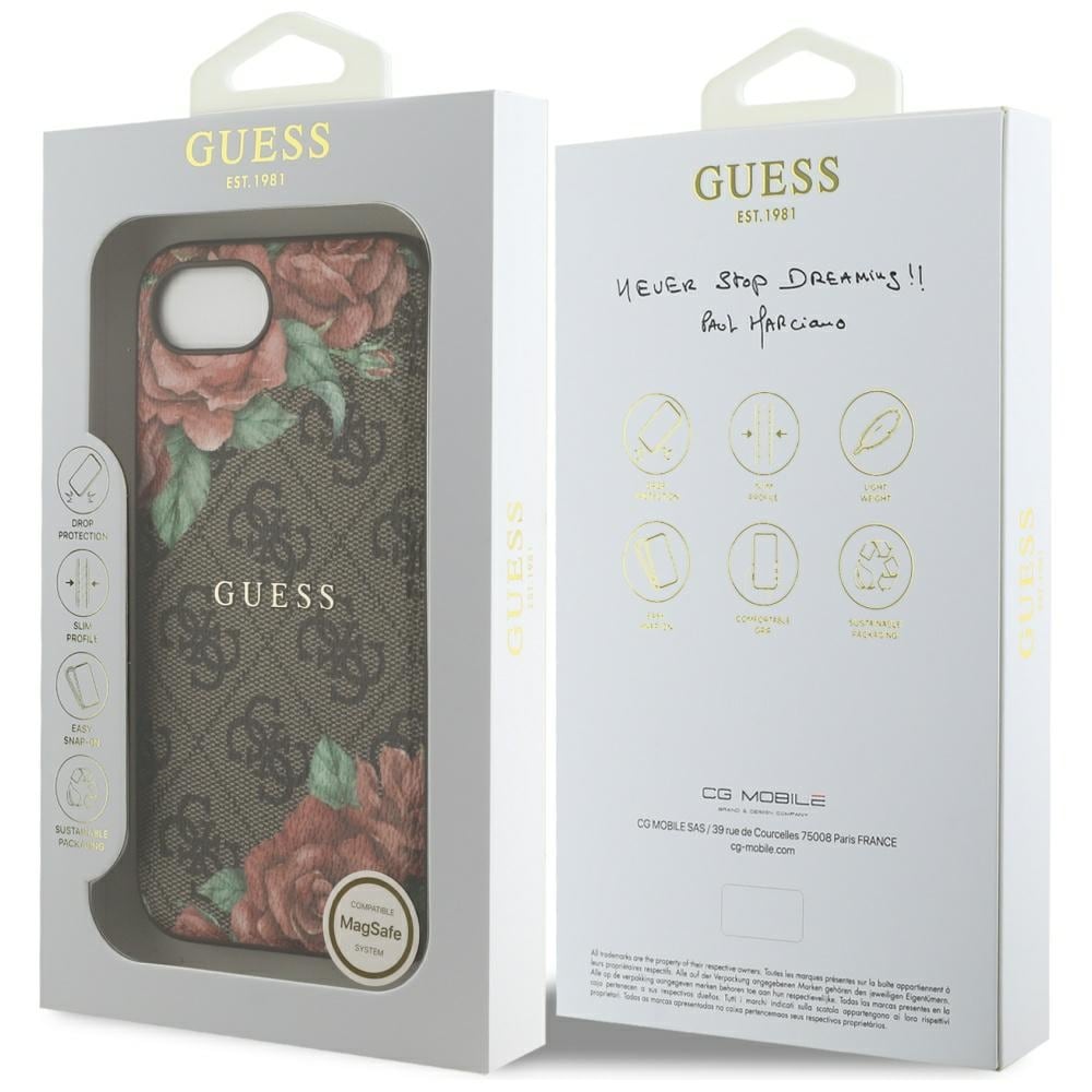 Guess 4G Flowers Print MagSafe-etui til iPhone 16e - brun