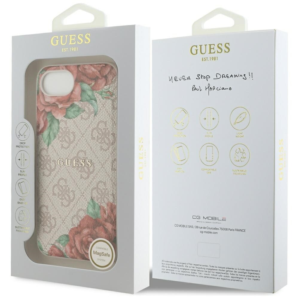 Guess 4G Blommor Tryck MagSafe iPhone 16e Fodral - Rosa