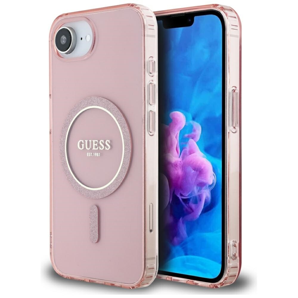 Guess IML Glitter Circle MagSafe-fodral för iPhone 16e - rosa