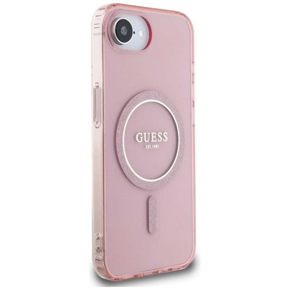 Guess IML Glitter Circle MagSafe-etui til iPhone 16e - pink