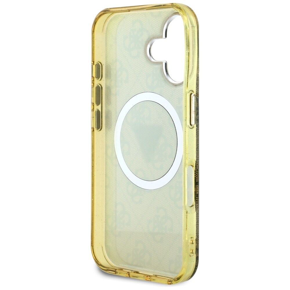 Guess IML Metall Glitter 4G Cirkel Triangel MagSafe Fodral för iPhone 16 - Brun