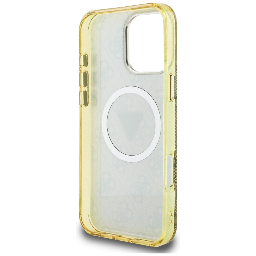 Guess IML Metallglitter 4G Cirkel Triangel MagSafe-fodral för iPhone 16 Pro - Brun