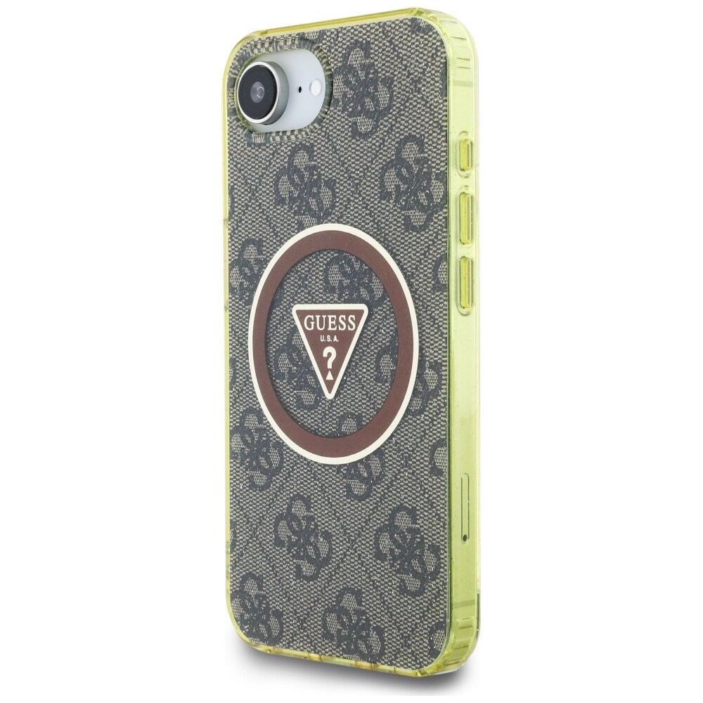 Guess IML Metallglitter 4G Cirkel Triangel MagSafe-fodral för iPhone 16e - brun