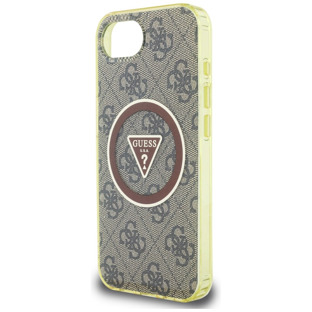 Guess IML Metallglitter 4G Cirkel Triangel MagSafe-fodral för iPhone 16e - brun
