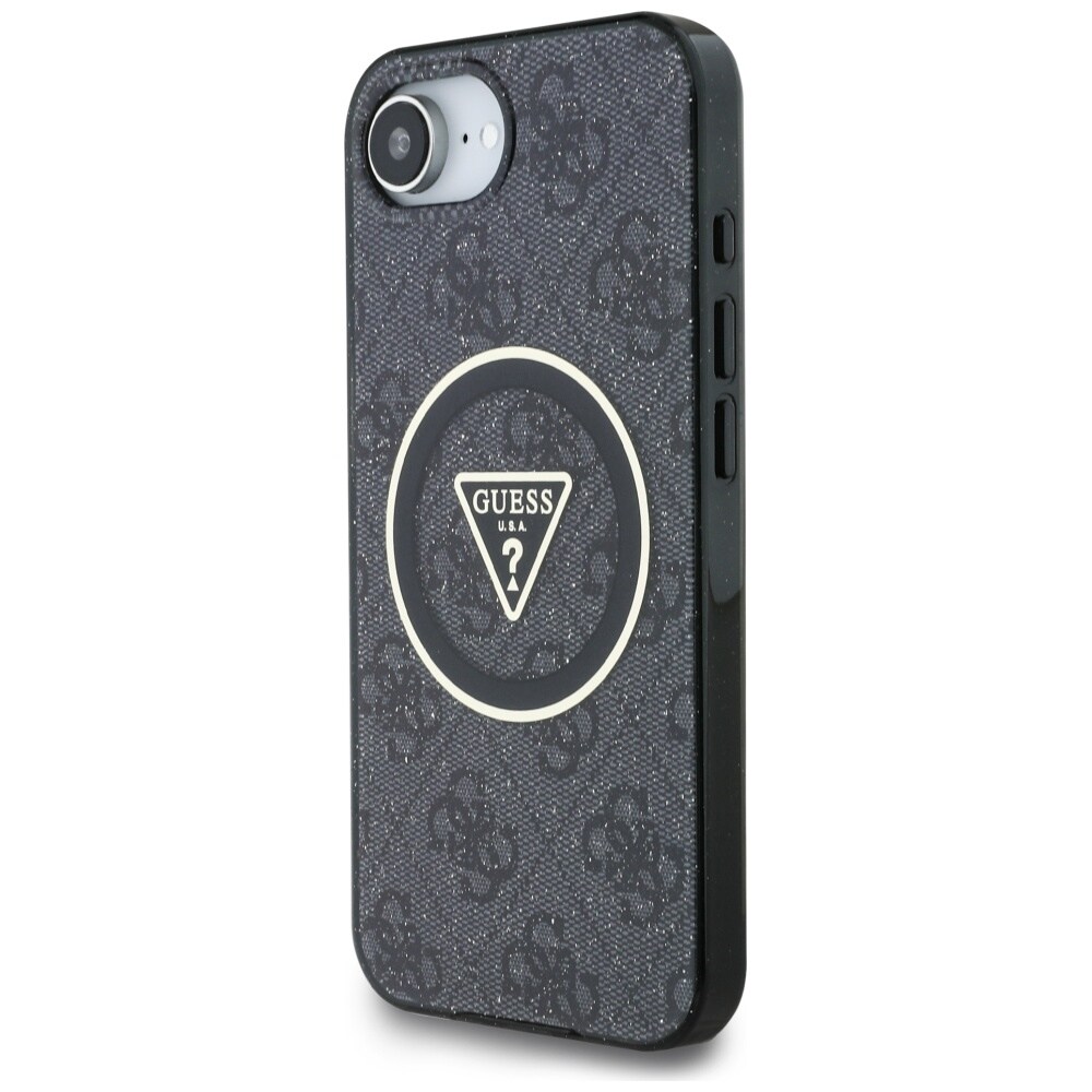 Guess IML Metallglitter 4G Cirkel Triangel MagSafe-fodral för iPhone 16e - Svart