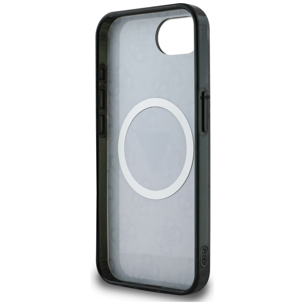 Guess IML Metallglitter 4G Cirkel Triangel MagSafe-fodral för iPhone 16e - Svart
