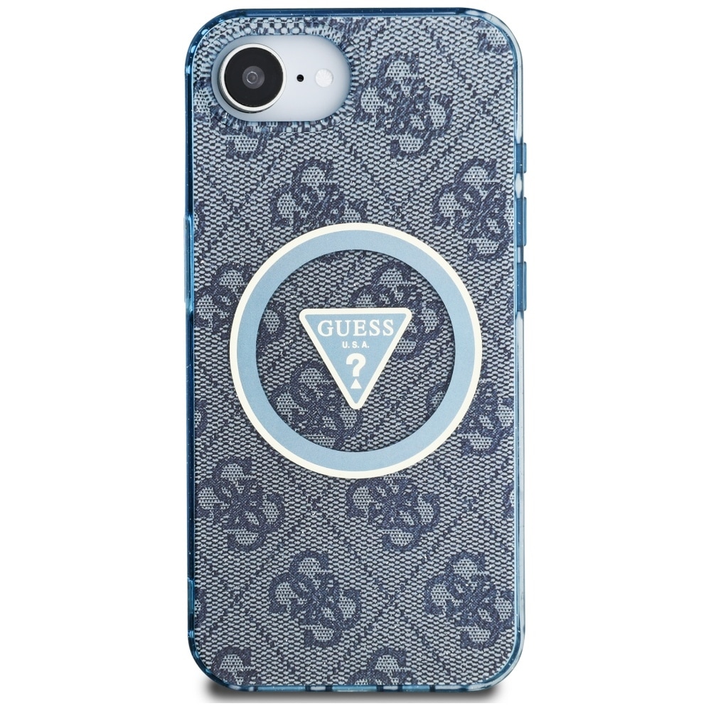 Guess IML Metallglitter 4G Cirkel Triangel MagSafe-fodral för iPhone 16e - Blå
