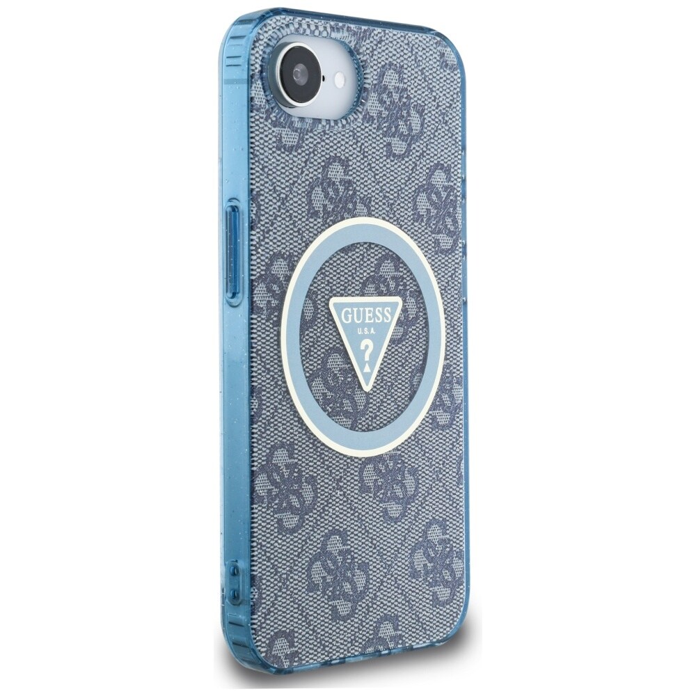 Guess IML Metallglitter 4G Cirkel Triangel MagSafe-fodral för iPhone 16e - Blå