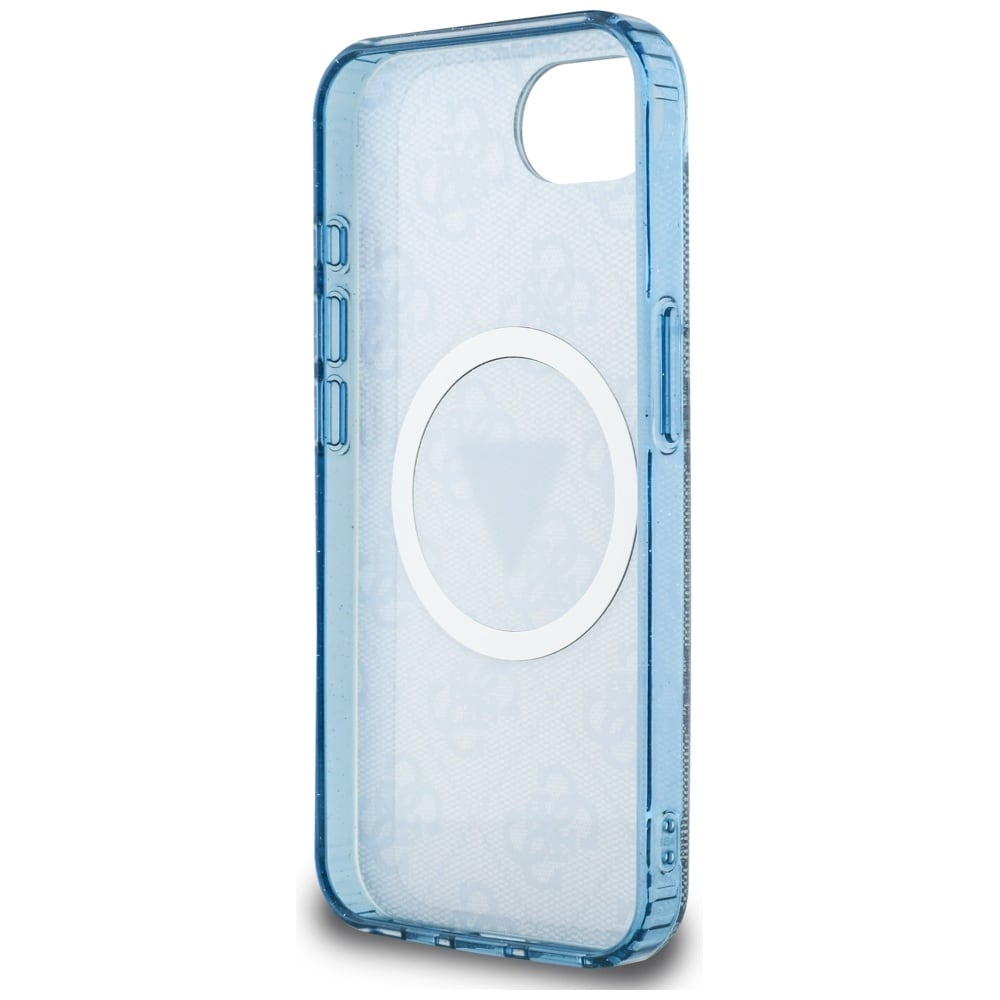 Guess IML Metallglitter 4G Cirkel Triangel MagSafe-fodral för iPhone 16e - Blå