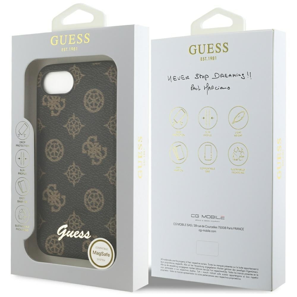 Guess Peony Script Logo MagSafe iPhone 16e Fodral Svart
