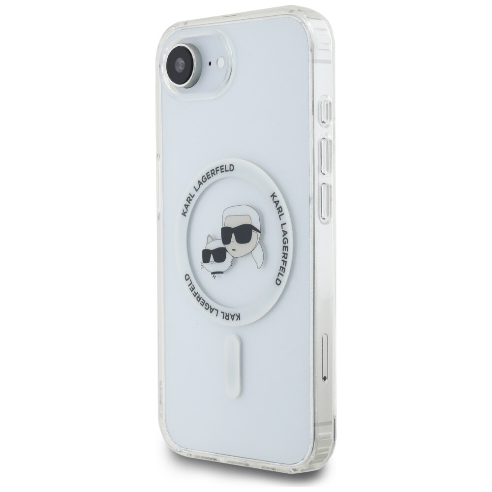 Karl Lagerfeld IML Metall Karl & Choupette Heads MagSafe iPhone 16e Fodral - Vit