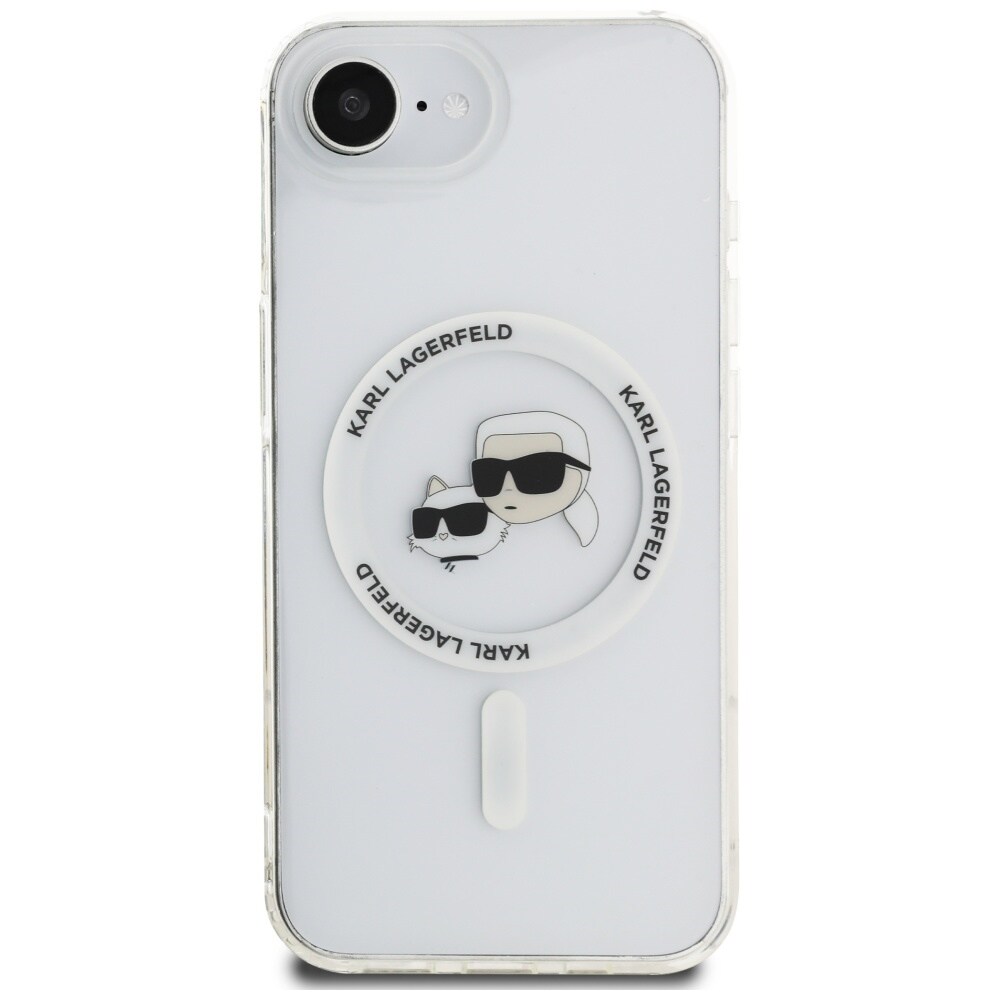 Karl Lagerfeld IML Metall Karl & Choupette Heads MagSafe iPhone 16e Fodral - Vit