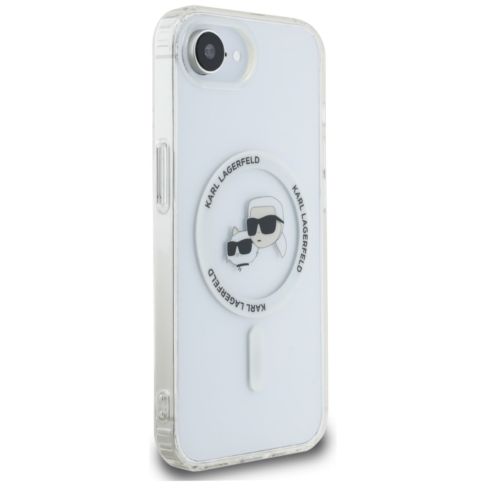 Karl Lagerfeld IML Metall Karl & Choupette Heads MagSafe iPhone 16e Fodral - Vit