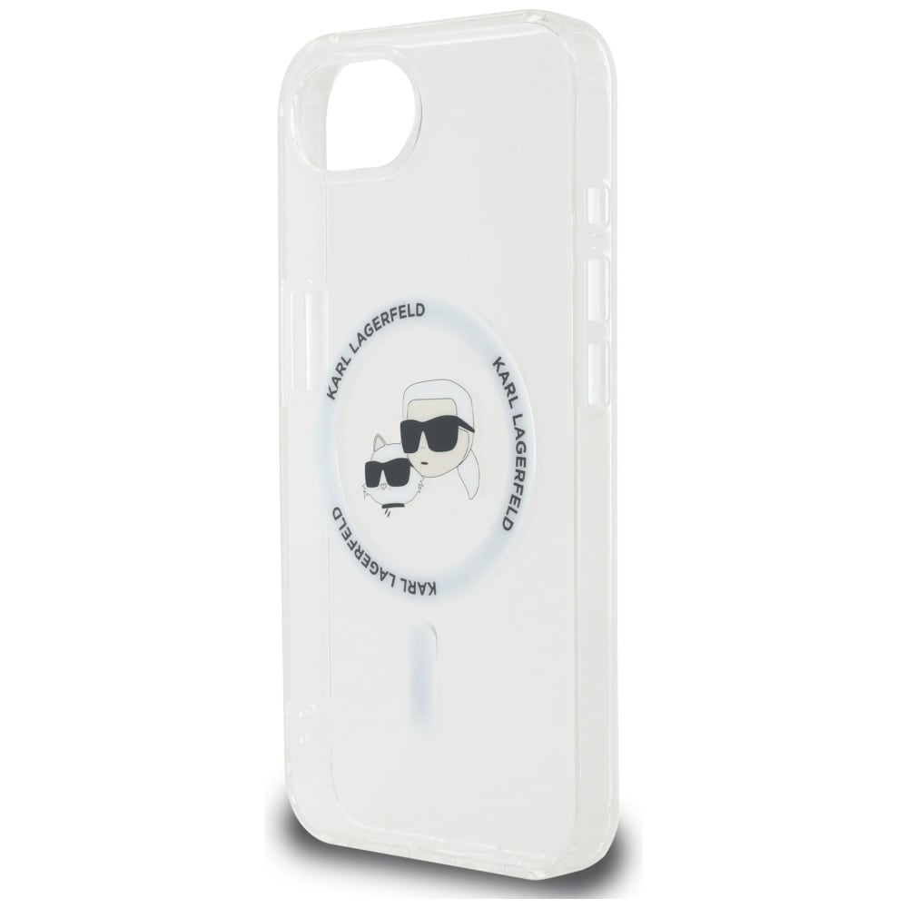 Karl Lagerfeld IML Metall Karl & Choupette Heads MagSafe iPhone 16e Fodral - Vit