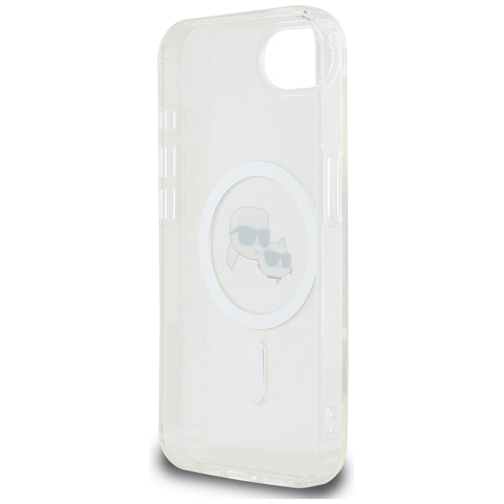 Karl Lagerfeld IML Metall Karl & Choupette Heads MagSafe iPhone 16e Fodral - Vit