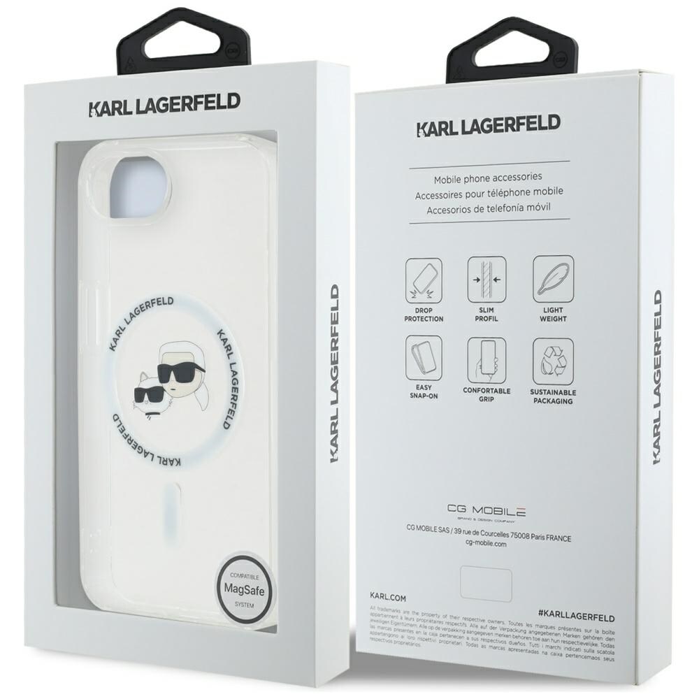 Karl Lagerfeld IML Metall Karl & Choupette Heads MagSafe iPhone 16e Fodral - Vit