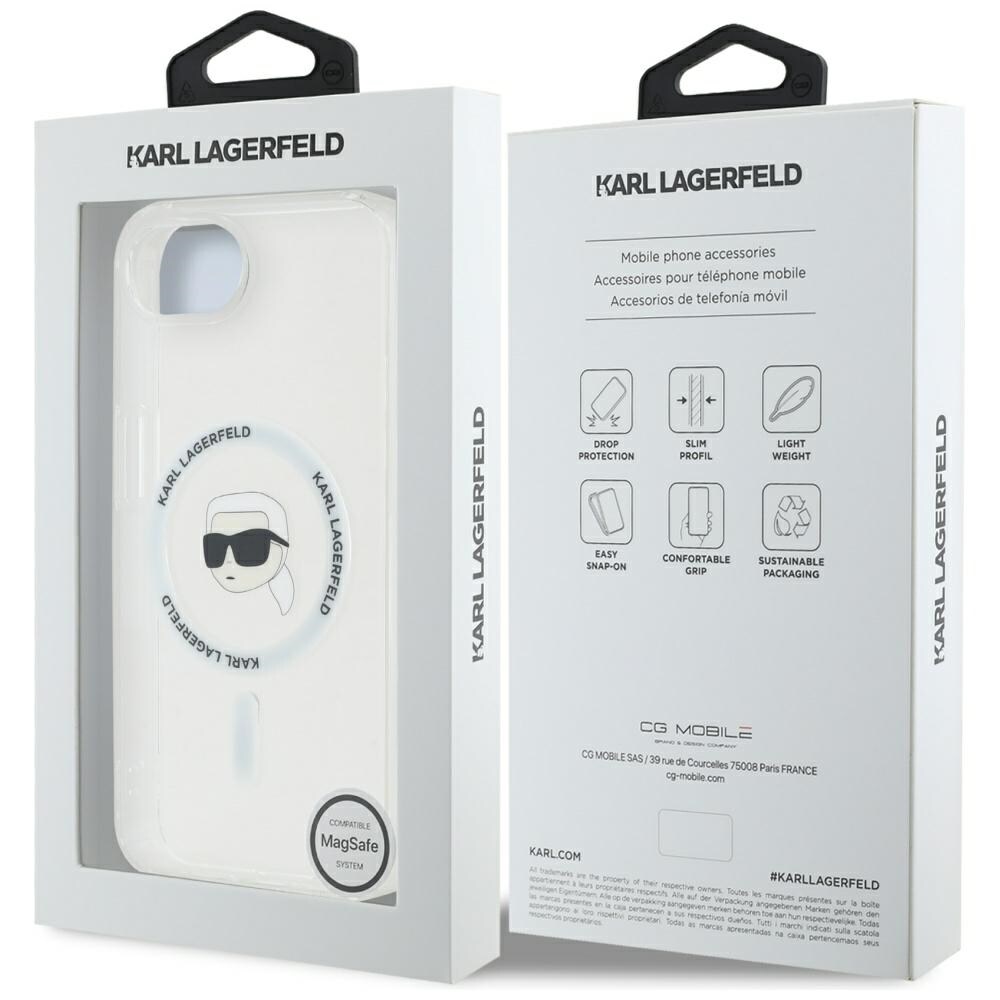 Karl Lagerfeld IML Metal Karl Head MagSafe-etui til iPhone 16e Hvid