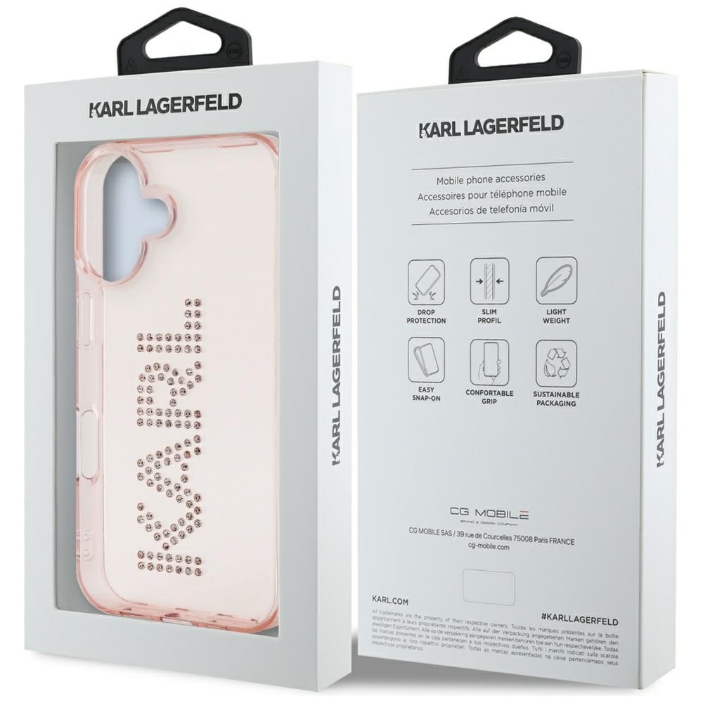 Karl Lagerfeld IML Rhinestones Logo iPhone 16 Etui - Pink