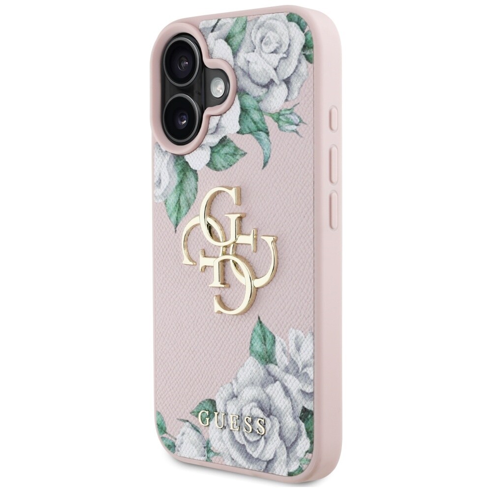 Guess Grained Roses Big 4G-logotyp iPhone 16 fodral - rosa