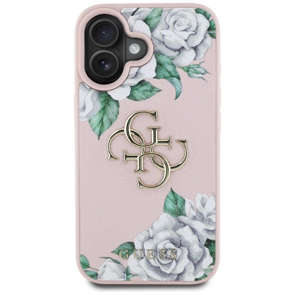Guess Grained Roses Big 4G-logotyp iPhone 16 fodral - rosa