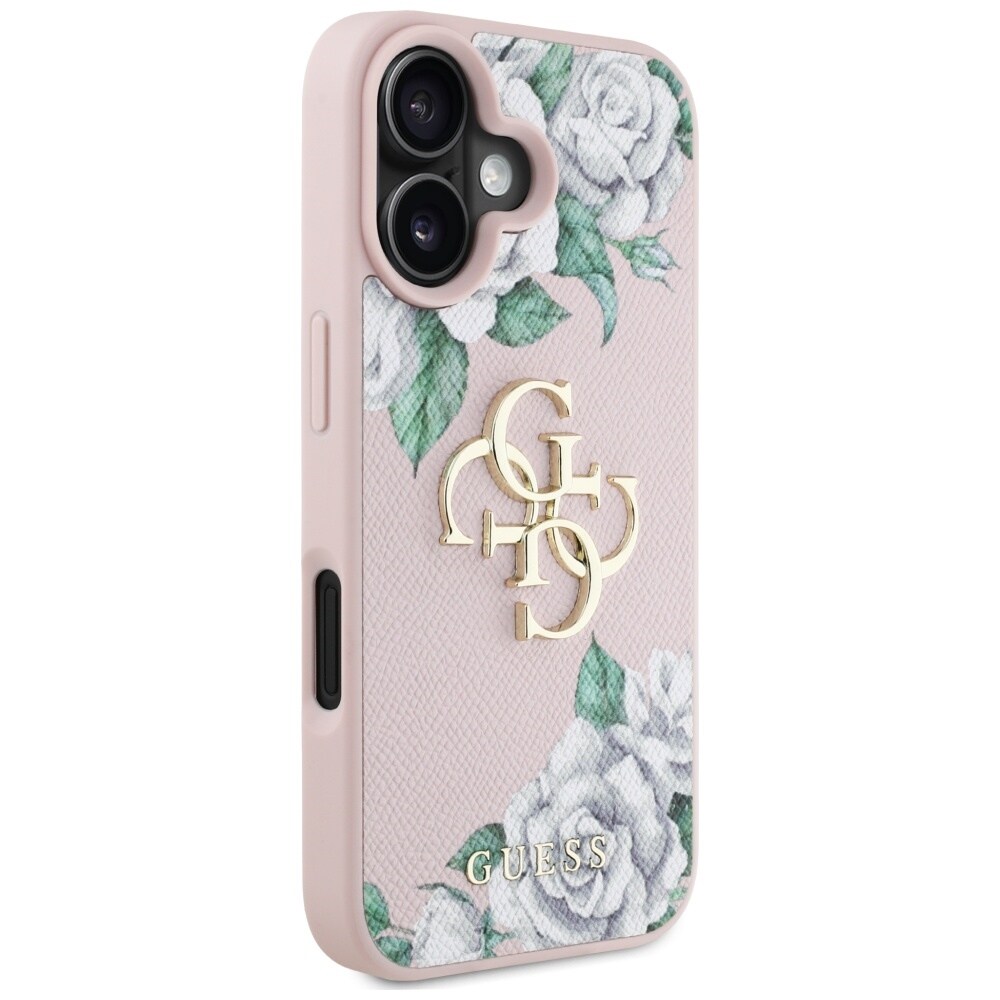 Guess Grained Roses Big 4G-logotyp iPhone 16 fodral - rosa