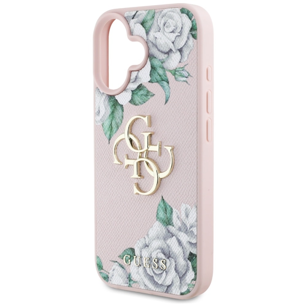 Guess Grained Roses Big 4G-logotyp iPhone 16 fodral - rosa