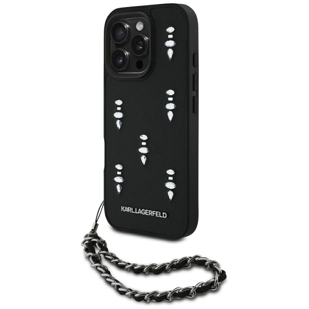 Karl Lagerfeld Saffiano-kristaller med kedja iPhone 16 Pro Max Fodral - Svart
