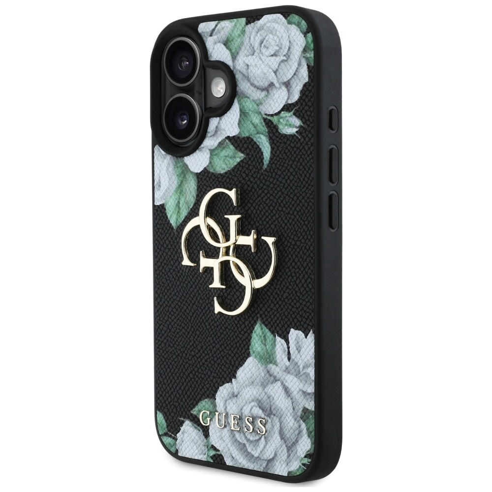 Guess Grained Roses Big 4G logotypfodral för iPhone 16 - svart