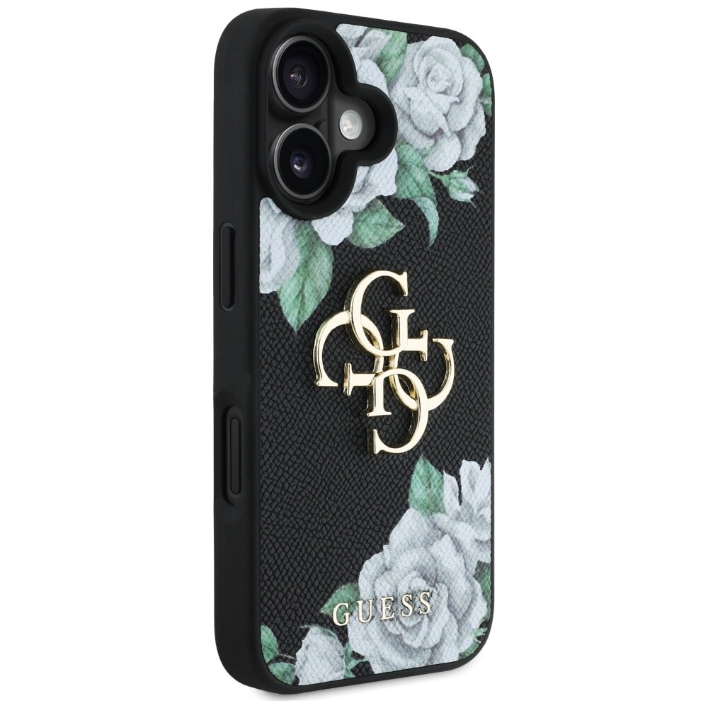 Guess Grained Roses Big 4G logotypfodral för iPhone 16 - svart