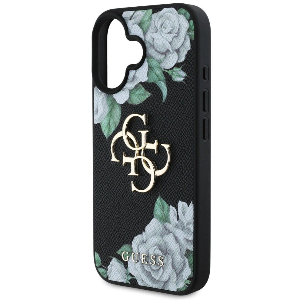 Guess Grained Roses Big 4G logotypfodral för iPhone 16 - svart