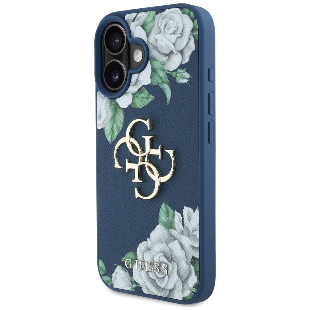 Guess Grained Roses Big 4G logotypfodral för iPhone 16 - blå