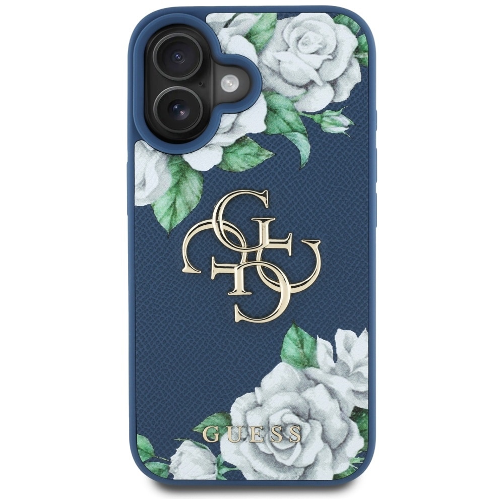 Guess Grained Roses Big 4G logotypfodral för iPhone 16 - blå