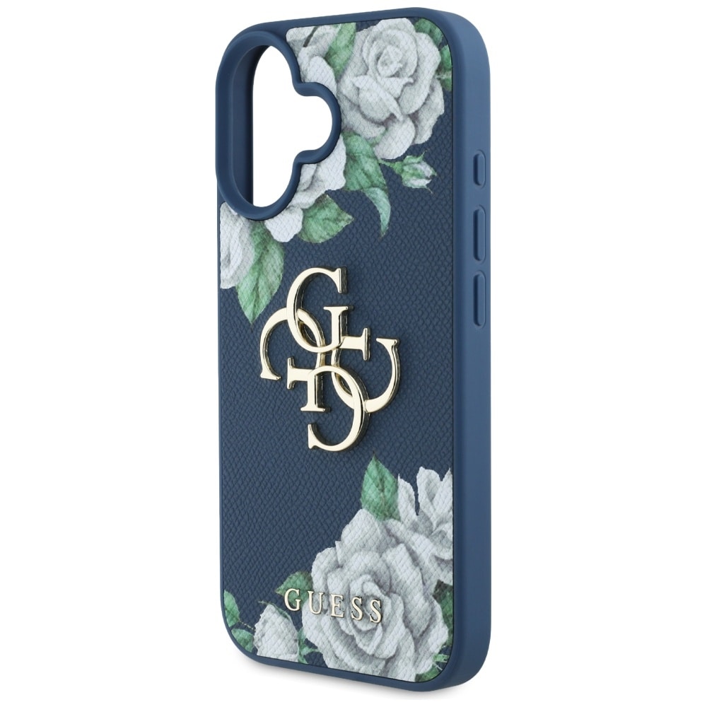 Guess Grained Roses Big 4G logotypfodral för iPhone 16 - blå