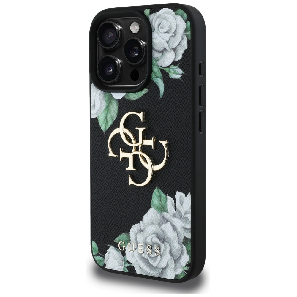 Guess Grained Roses Big 4G-logotyp iPhone 16 Pro-fodral - svart