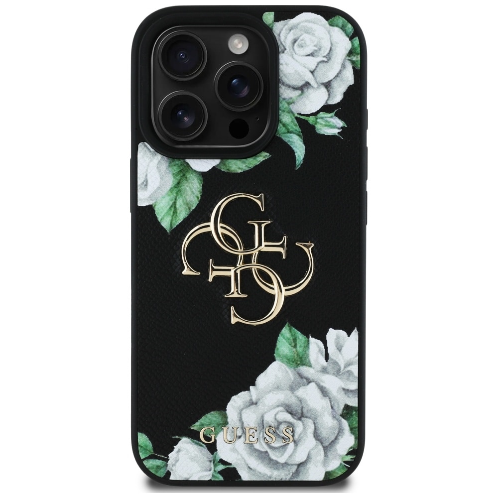Guess Grained Roses Big 4G-logotyp iPhone 16 Pro-fodral - svart