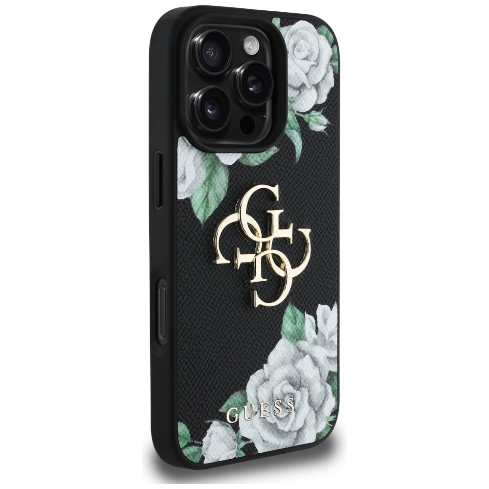 Guess Grained Roses Big 4G-logotyp iPhone 16 Pro-fodral - svart