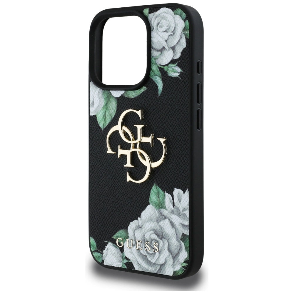 Guess Grained Roses Big 4G-logotyp iPhone 16 Pro-fodral - svart