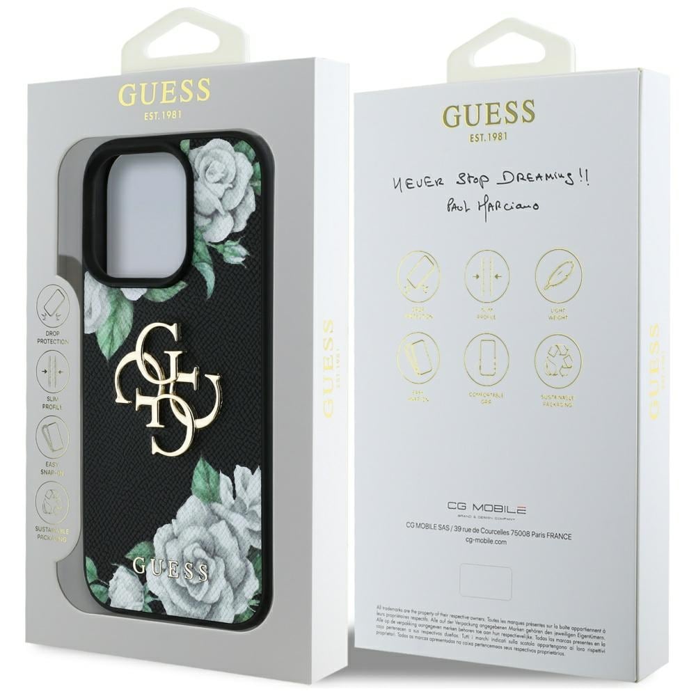 Guess Grained Roses Big 4G-logotyp iPhone 16 Pro-fodral - svart