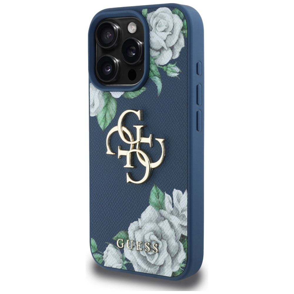 Guess Grained Roses Big 4G logotypfodral för iPhone 16 Pro Max - blå