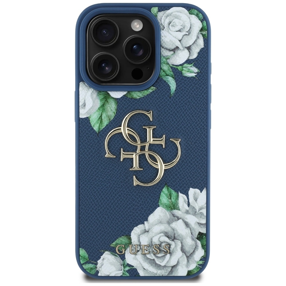 Guess Grained Roses Big 4G logotypfodral för iPhone 16 Pro Max - blå