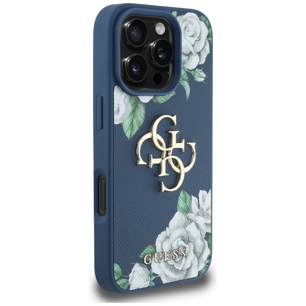 Guess Grained Roses Big 4G logotypfodral för iPhone 16 Pro Max - blå