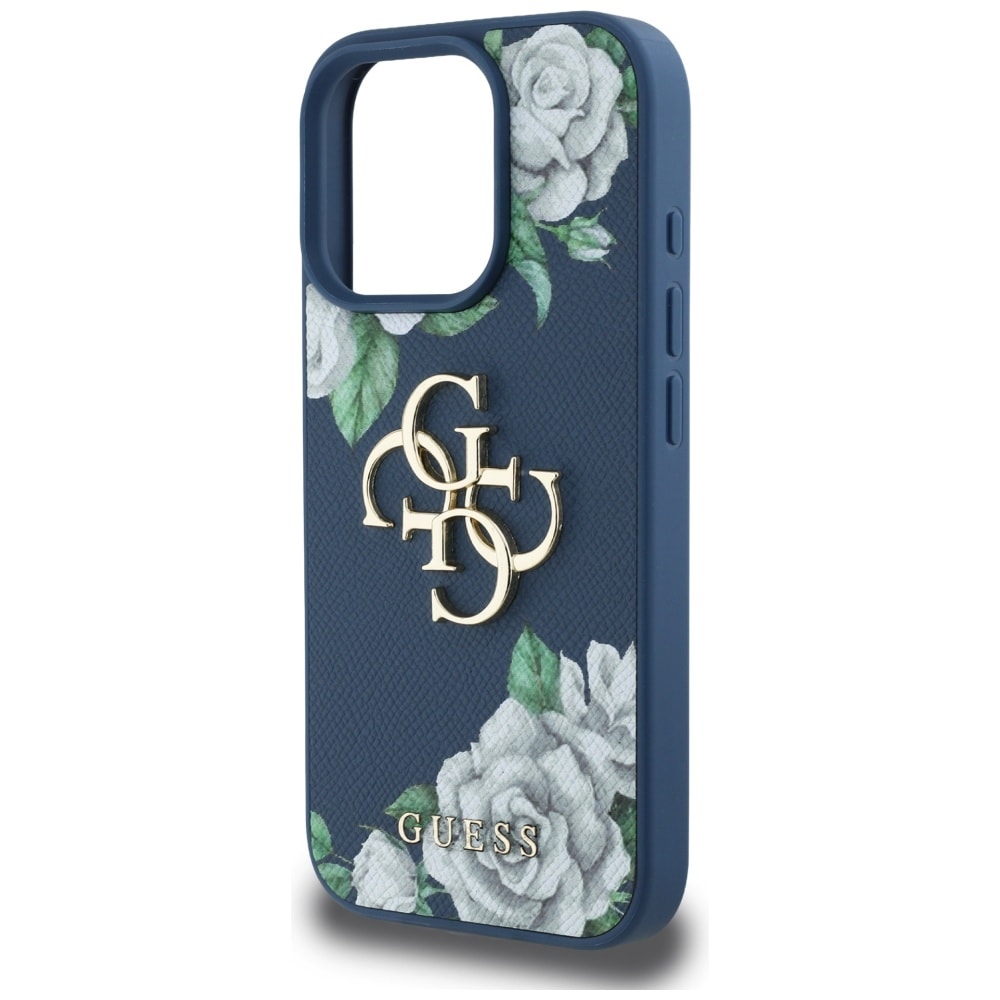 Guess Grained Roses Big 4G logotypfodral för iPhone 16 Pro Max - blå